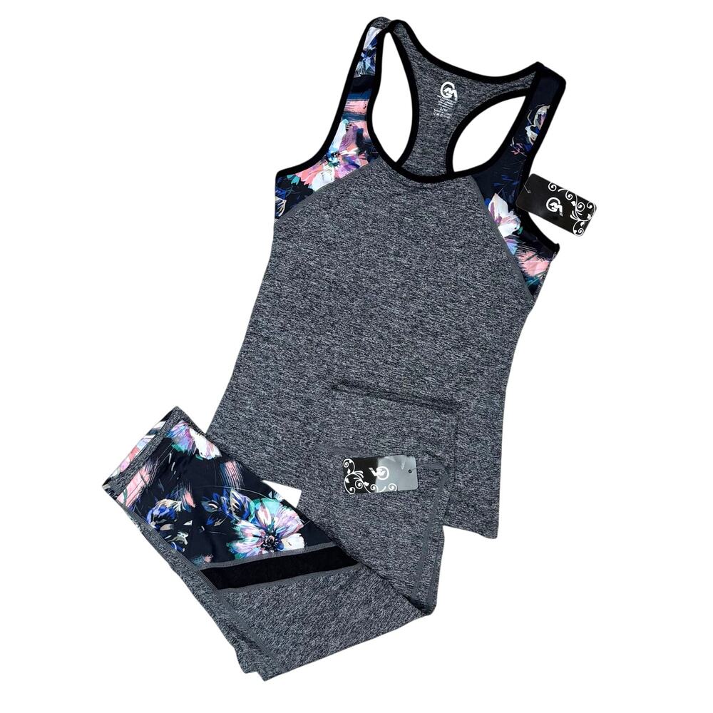 NEW GM Fashion Womens Athletic Tank Top Capri Leggings Workout Set S/M NWT